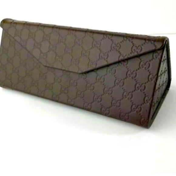 Gucci Accessories - Gucci Sun/Eyeglasses Case Triangle Collapsible Foldable Brown Logo Leather Used